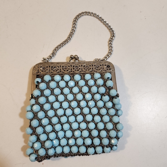 Elegant Blue Beaded Handbag Vintage Small Bag - Picture 1 of 8